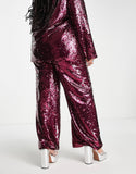 Plus Straight Leg Trousers In Hot Pink Sequin Co-Ord