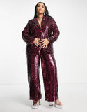 Plus Straight Leg Trousers In Hot Pink Sequin Co-Ord