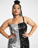 Plus Contrast Cami Maxi Dress In Silver And Black Sequin