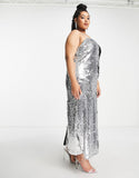 Plus Contrast Cami Maxi Dress In Silver And Black Sequin