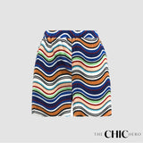 Multi Colour Wave Print Pleated Plus Size Short